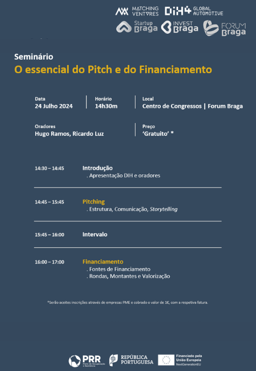  Seminário: o essencial do Pitch e do Financiamento 